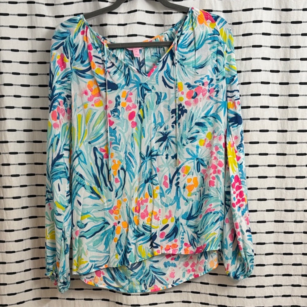Lilly Pulitzer Vibrant Floral Blouse - Blue, Pink, Yellow